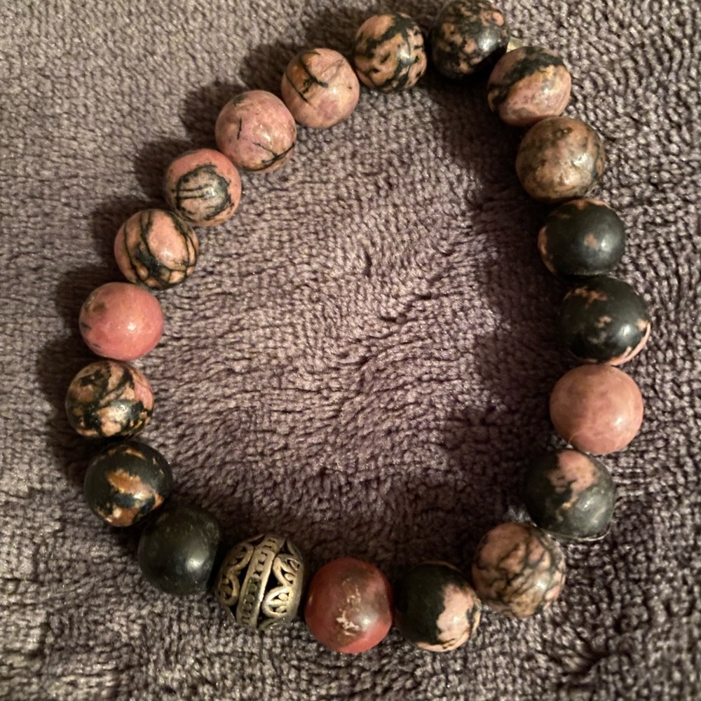 Pink and Black Stone Beaded Bracelet
